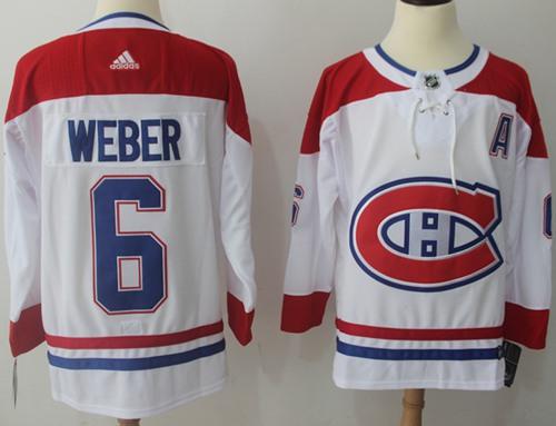 Adidas Men Montreal Canadiens #6 Shea Weber White Road Authentic Stitched NHL Jersey